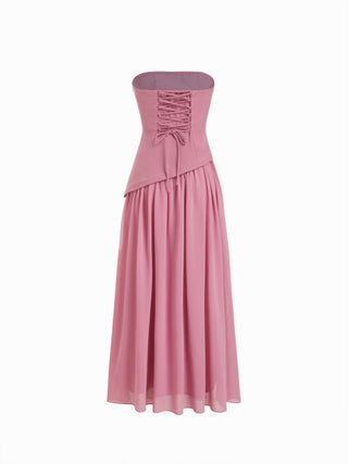 Chiffon Sculptural Halter Neckline Lace Up Maxi Bobycon Dress With Scarf