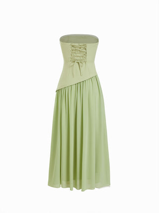 Chiffon Sculptural Halter Neckline Lace Up Maxi Bobycon Dress With Scarf
