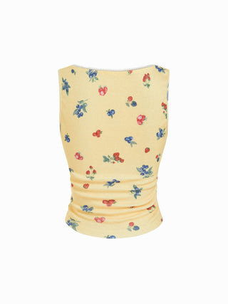 Fruit Graphic Square Neck Ruched Tank Top