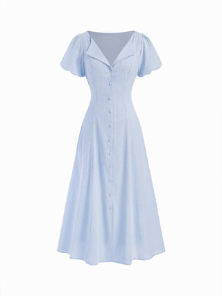 Cotton-blend Striped Ruched Tie Back Maxi Dress