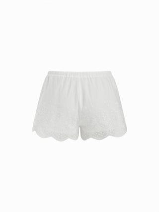 Mid Rise Lace Drawstring Scallop Hem Shorts