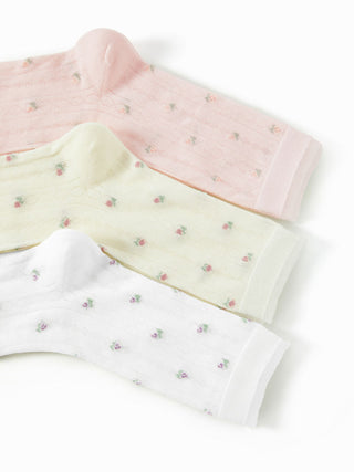 Combed Cotton 3 PAIRS FLORAL CREW SOCKS For Daily Casual Picnic