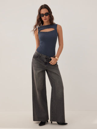 Textured Cut Out Metal Detail Tank Bodysuit