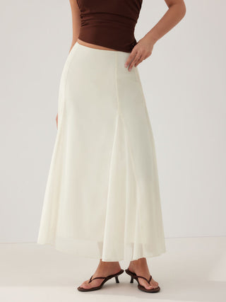 Chiffon Mid Rise Draped A-line Maxi Skirt