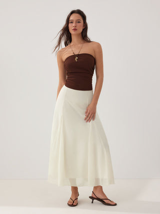 Chiffon Mid Rise Draped A-line Maxi Skirt