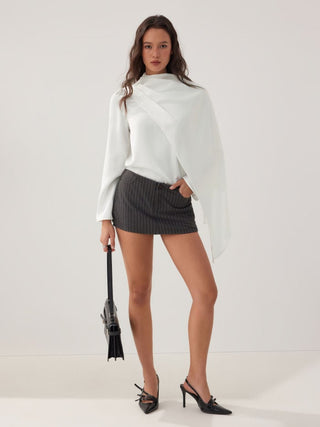 Satin Satin High Neck Draped Long Sleeve Blouse With Scarf For Daily Casual Work