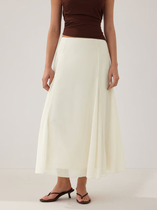 Chiffon Mid Rise Draped A-line Maxi Skirt