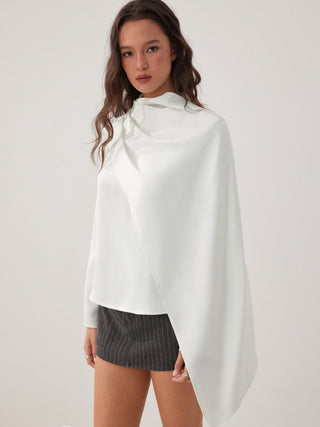 Satin Satin High Neck Draped Long Sleeve Blouse With Scarf For Daily Casual Work