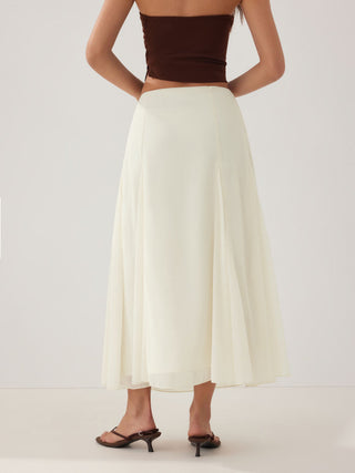 Chiffon Mid Rise Draped A-line Maxi Skirt