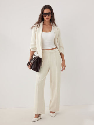 High Rise Pleated Straight Leg Trousers