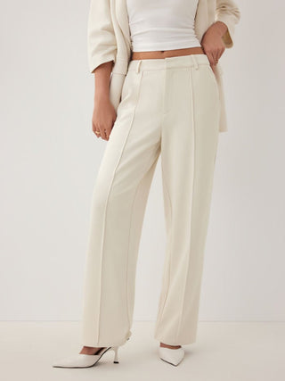 High Rise Pleated Straight Leg Trousers