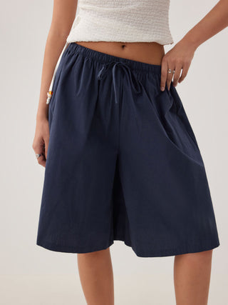 Cotton Mid Rise Drawstring Oversized Bermuda Shorts