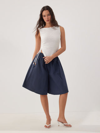 Cotton Mid Rise Drawstring Oversized Bermuda Shorts