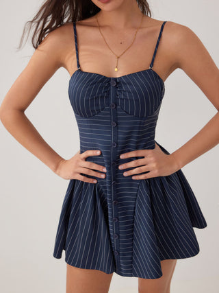 Sweetheart Neck Striped High Rise A-line Mini Dress