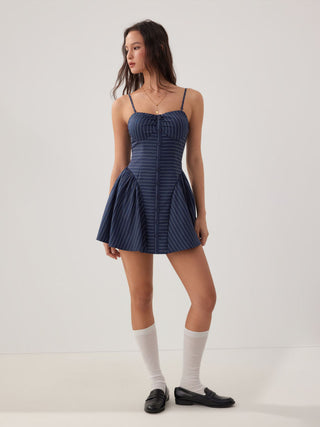 Sweetheart Neck Striped High Rise A-line Mini Dress