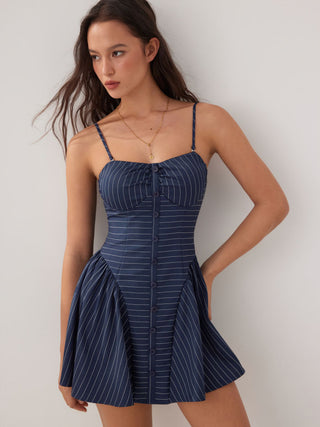 Sweetheart Neck Striped High Rise A-line Mini Dress