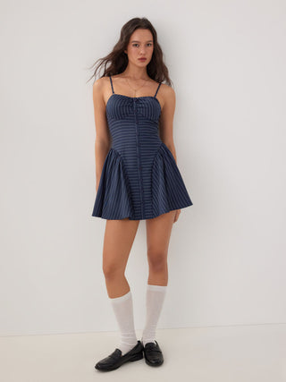 Sweetheart Neck Striped High Rise A-line Mini Dress