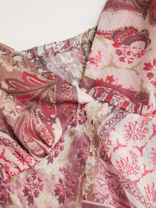 Chiffon Paisley Graphic V-neck Lace Panel Cami Blouse