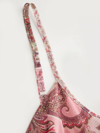 Chiffon Paisley Graphic V-neck Lace Panel Cami Blouse