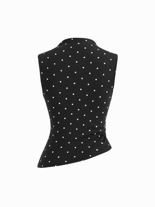 Cotton-blend High Neck Polka Dot Asymmetrical Hem Top & Mid Rise Capri Pants Set
