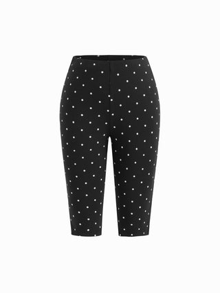 Cotton-blend High Neck Polka Dot Asymmetrical Hem Top & Mid Rise Capri Pants Set