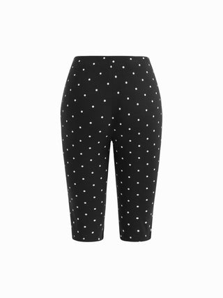 Cotton-blend High Neck Polka Dot Asymmetrical Hem Top & Mid Rise Capri Pants Set