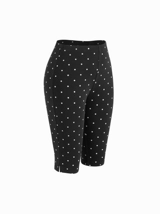 Cotton-blend High Neck Polka Dot Asymmetrical Hem Top & Mid Rise Capri Pants Set