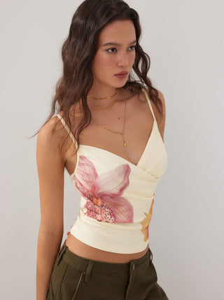 Floral V-neck Ruched Wrap Cami Top