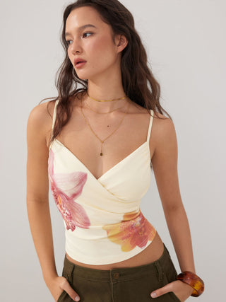 Floral V-neck Ruched Wrap Cami Top