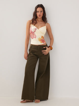 Floral V-neck Ruched Wrap Cami Top