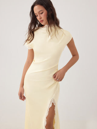 Satin Lace Trim Split Mermaid Maxi Dress