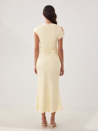 Satin Lace Trim Split Mermaid Maxi Dress
