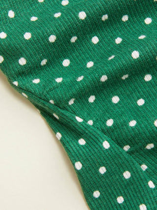 Cotton-blend Boat Neck Knotted Polka Dot Ruched Tank Top