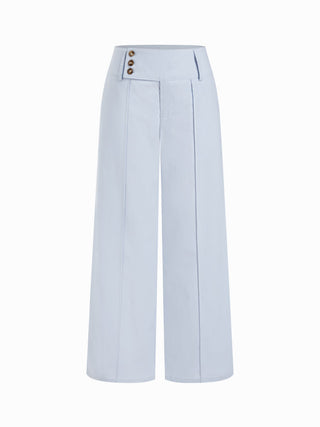 Woven Linen-blend Low Rise Pleated Wide Leg Trousers For Daily Casual Work