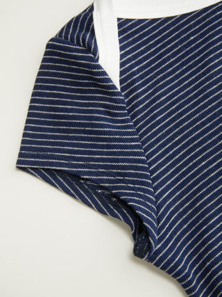 Knit Fabric Cotton-blend Striped Boat Neck Short Sleeve Tee For Daily Casual