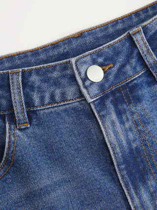 Denim Floral Embroidery Low Rise Straight Leg Jeans