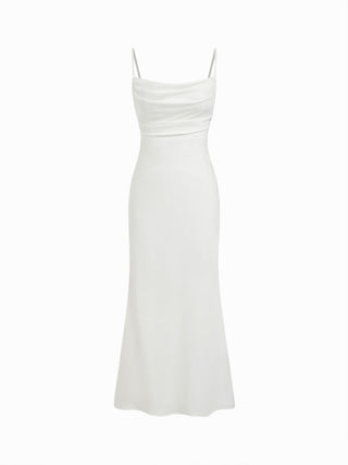 Satin Square Neck Ruched Lace Maxi Dress
