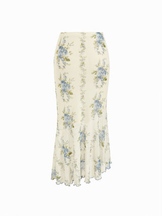 Mesh Mesh Floral Bowknot Cami Top & Mid Rise Maxi Skirt Set For Vacation