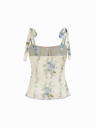 Mesh Mesh Floral Bowknot Cami Top & Mid Rise Maxi Skirt Set For Vacation