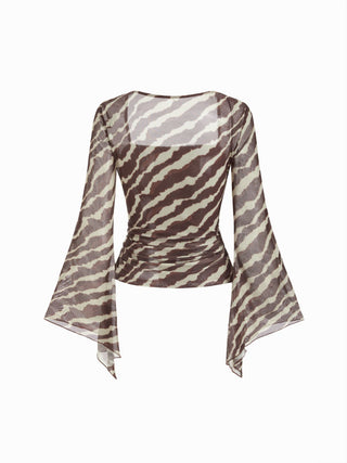 Chiffon Leopard Square Neck Bell Sleeve Top