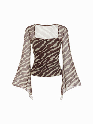 Chiffon Leopard Square Neck Bell Sleeve Top