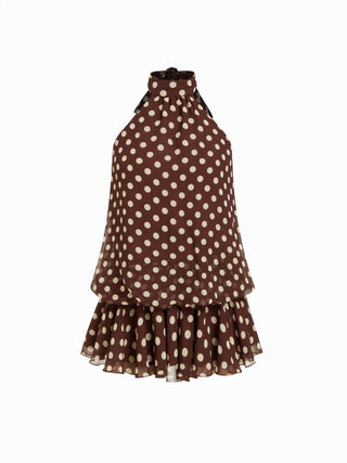 Chiffon Polka Dot Halter Neck Ruffle Bubble Mini Dress