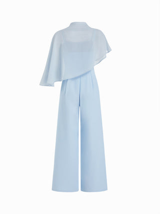 Stand Collar Asymmetrical Cloak Sleeve Mid Rise Wide Leg Jumpsuit