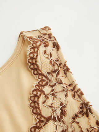 Flocking Lace V-neck A-line Mini Dress