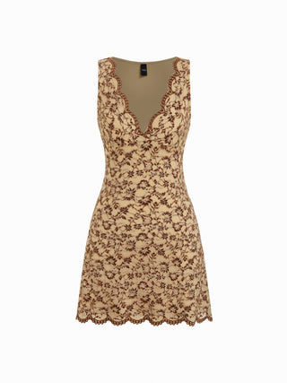 Flocking Lace V-neck A-line Mini Dress