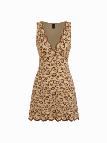 Flocking Lace V-neck A-line Mini Dress