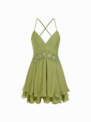 Sweetheart Ruffled Cut Out Criss Cross Flared Mini Dress
