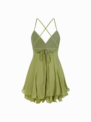 Sweetheart Ruffled Cut Out Criss Cross Flared Mini Dress