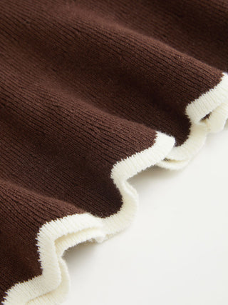 Knit Boat Neck Colorblock Ruffled Hem Metal Button Vest