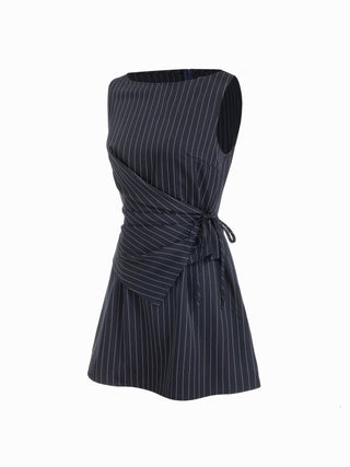Stripe Boat Neck Asymmetrical Ruched A-line Mini Shift Dress